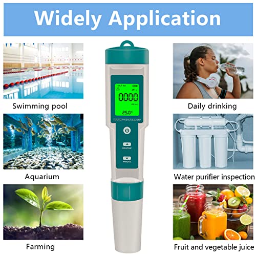 Testador de qualidade da água digital de amicisense, 7 em 1 medidor TDS com EC/ph/temperatura/s.g/orp/salinidade Teste