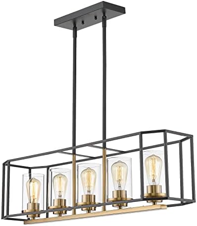 FEMILA LIGHTA ILHA LIGHTED LIGHT, LIGADA DE PENENTE MODERNA, lustre linear de ouro e preto, 4FY53-5LP BK+BG