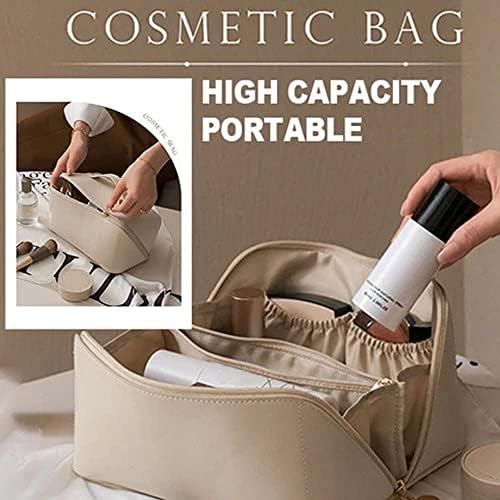 Bolsa de cosméticos de grande capacidade para viagens para mulheres portáteis de couro de couro PU portátil PU com alça