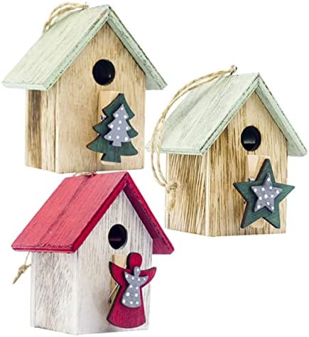 Toyvian 3pcs cabine pendente de ornamentos natividade para crianças brinquedos de natividade para crianças xmas pendurado cabana de madeira pequena casa de pássaro brinquedo de natal vila de natal design cabine cottage conjunto de ornamentos