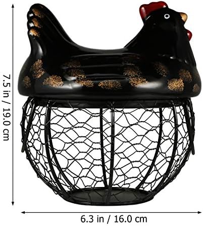 Cabilock Decor Home Decor Metal Wire ovo cesta com frango de cerâmica Frango e lida