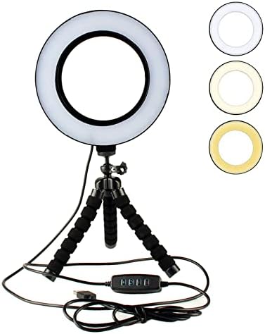 Luz de anel LED com mini -Mini Tripod Stand 3 Modos de cores e 10 nível de brilho portátil Lâmpada anular de vídeo portátil