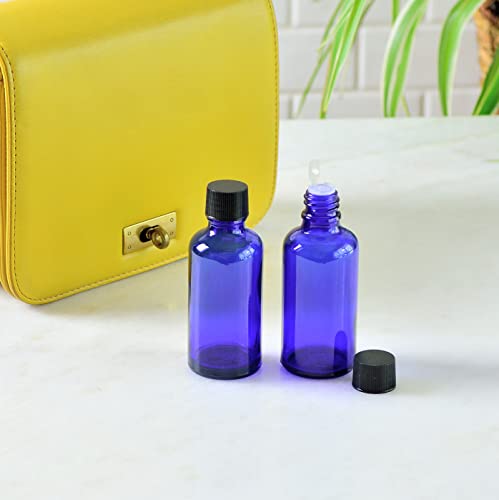 Garrafas de óleos essenciais de Youngever, 12 pacote de 2 onças de frascos de vidro azul com redutores de orifício e tampas pretas