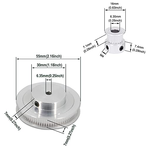 Roda síncrona de 2kit 2kit 2GT 20 e 80 dentes 6,35 mm polia de tempo de alumínio com 2pcs de comprimento 250 mm de largura