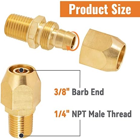 Sungator 6 PCs Brass Substituição pneumática, mangueira de ar, 3/8 pol. Barb x 1/4 in. NPT masculino de mangueira de ar