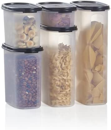 Mates modulares da marca Tupperware Conjunto de recipientes super ovais - 5 recipientes de armazenamento de alimentos secos com tampas - Aeronaves, lavador de louça Safe & BPA grátis