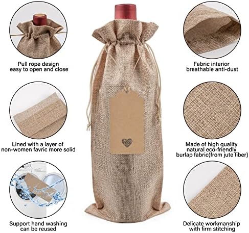 Bolsas de vinho de seca para garrafas de vinho presentes - 12pcs Sacos de presente de vinho com cordões, tags e cordas, sacola de presentes