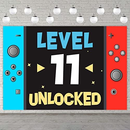 Nível 11º Desbloqueado Feliz 11º aniversário Nível Up Banner Backdrop Background Photo Photo Props Video Video Video Youth Theme Decor for Boys Girls 11º aniversário Party Baby Shower Favors Supplies Decorations