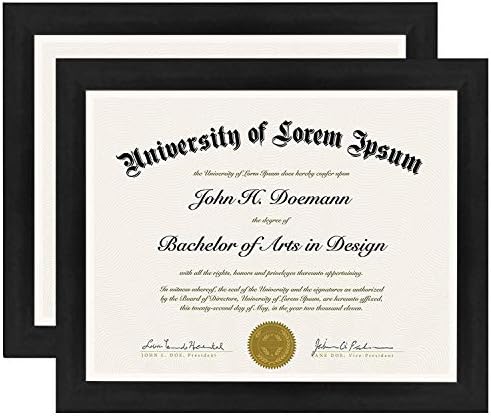 AmericanFlat 11x14 Black Diploma Frame | Exibe diplomas de 8,5x11 com MAT ou 11x14 polegadas sem tapete. & 8,5x11 quadro de diploma em preto com pacote de vidro polido de 2