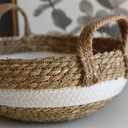 Rattan redondo de peito à mão com alça com alça de vime de cesto de cesta de frutas bandeja de pão de pão de cesta de cesta de cesta de decoração ecológica