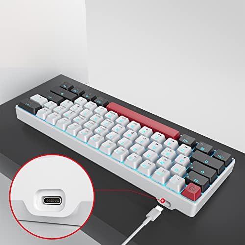 USSIXChare 60% Teclado mecânico Mini teclado para jogos 60% com o teclado de cabo com fio Red Switch Tipo-C com luz de fundo