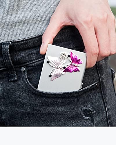 Qinsuee pequeno titular de cartões de visita para mulheres com strass borboleta Bling, 10 a 20 cartões Capacidade, 3,7 x 2,3in Pocket
