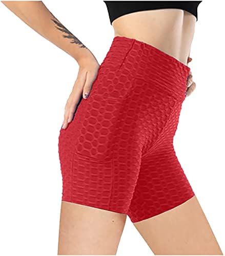 Women Basic Basic texturizado shorts de cintura alta lixo de altura short shorts shorts de verão shorts de motoqueiro de yoga com bolsos