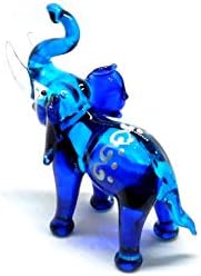 Handmade Mini Blue Elephant With Thai Art Glass Soprado Animal selvagem Figuras colecionáveis ​​Figuras Ornamento Miniatura Cool