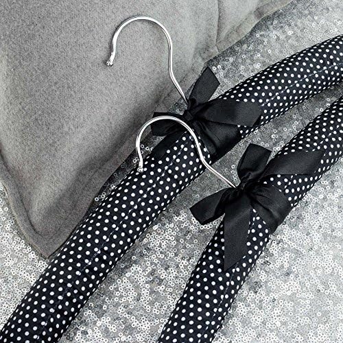Hangerworld 10 Black & White Polka Dot Cableds acolchoados de cetim - 17 polegadas para armazenamento de armário de roupas para adultos