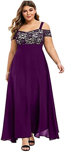 Vestidos de festa adhowbew para mulheres renda o ombro frio maxi vestido elegante e plus size alta cintura vestido