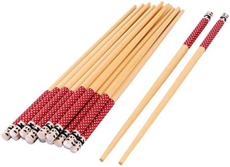 Ruilogod Bamboo Dot Pattern Home Dinner Noodles Comida Choquesticks de 24 cm de comprimento 10 pares vermelhos (ID: 2B6 939