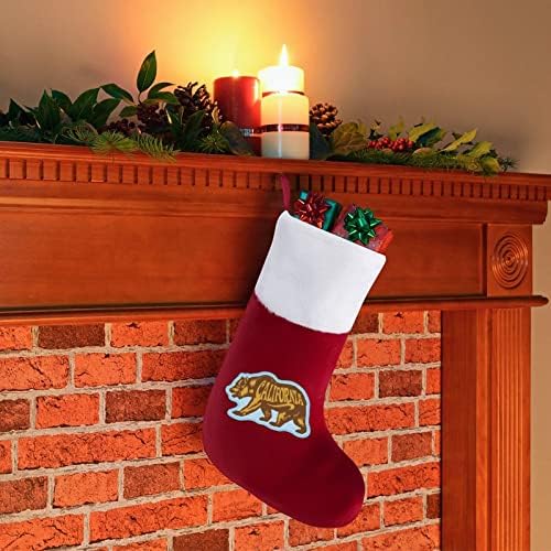 California Bear Christmas Stocking Meias com lareira macia pendurada para a decoração da casa da árvore de Natal