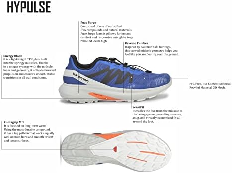 Tênis de corrida de trilhas para hipulse masculino de Salomon, deslumbrante azul/preto/vibrante laranja, 11.5
