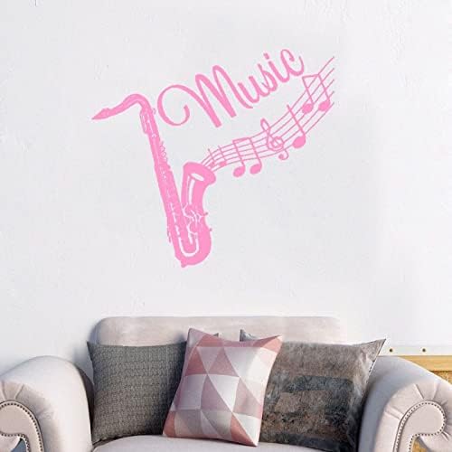 Zhehua Instrumento musical saxofone com letras musicais adesivos de parede Música e decoração da sala de música, h622black, 57x53cm
