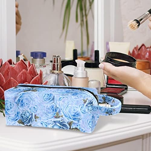 Sacos de cosméticos para mulheres, bolsas de bolsas de maquiagem de maquiagem de maquiagem Bolsa de maquiagem, Blue Rose