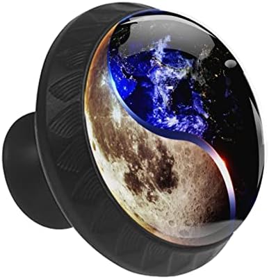 12 peças Space Moon e Earth Yin Yang Gotas de vidro para gavetas de cômodas, 1,37 x 1,10 em armários de cozinha redondos para o quarto de berçário em casa quarto de crianças quarto