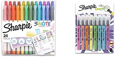 Marcadores criativos Sharpie S note, marcadores, cores variadas, ponta de cinzel, 24 contagem e marcador, visualização clara