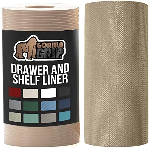 Gorilla Grip Ritbed Draw Liner e Drawer Liner, Tamanho do revestimento com nervuras 12x20, forros à prova d'água para gavetas, tamanho da prateleira 17.5x20, forros não adesivos, ambos em bege, 2 pacote de itens