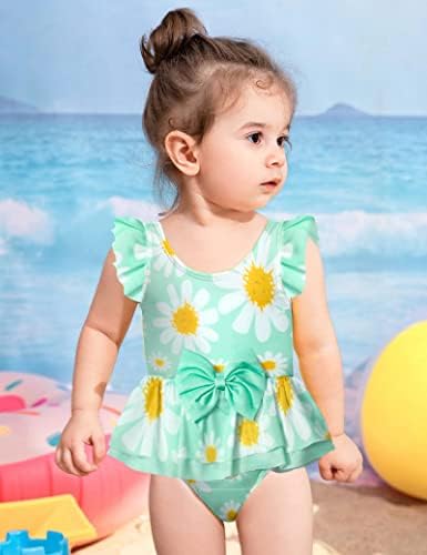 Tyesmo Baby Swimsuit Girl, Beas menina bebê Ternos de banho Ruffle sem mangas de uma peça de banho de meninas com bandana