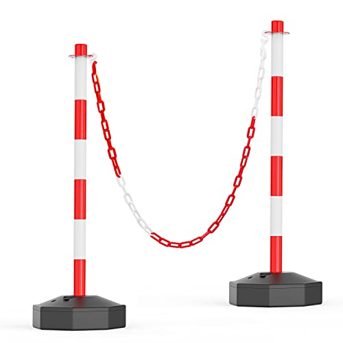 Higiant [2 pacote] Expandível Delineator Post Cones com base preenchível, barreiras portáteis de segurança de trânsito, estação de cadeia plástica de 8 pés para estacionamento e lote de construção [vermelho/branco]