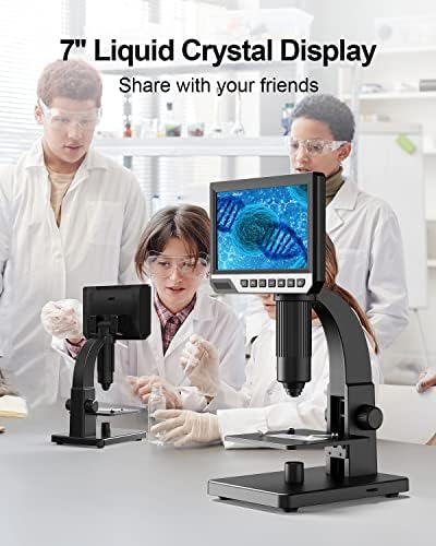7 '' Microscópio digital LCD 2000x Lens biológicos e lentes digitais, microscópio de moeda de 12MP de ankylina para moedas de erro, controle remoto, 10 luz LED, microscópio de solda USB para adultos/crianças