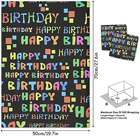 Feliz aniversário papel de embrulho para crianças meninos meninos homens homens, gradiente colorido de papel embrulhado, embrulho de papel 4 lençóis dobrados 20x28 polegadas por folha