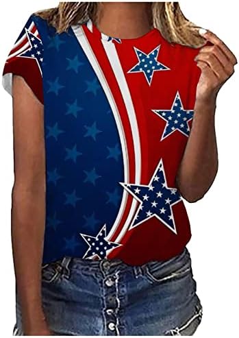 Rbculf Mulheres 3/4 Mangas T-shirt Estrelas Stripe Splicing Print Tunic Top Patriótico Camisas Patrióticas Independência