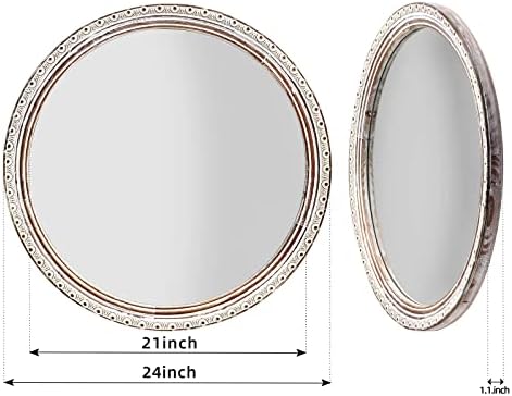 Espelho redondo de hcodciba 24 polegadas, espelho de círculo de madeira da fazenda, espelho de parede decorativo para entrada,
