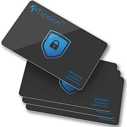 Ticonn RFID Blocking Cards - 4 pacote, premium sem contato NFC Débito Crédito de cartão de crédito Bloqueador de protetores para homens e mulheres, o design inteligente Slim se encaixa perfeitamente na carteira/bolsa