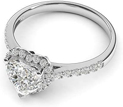 14K White Gold simulado em forma de coração anel de noivado de halo de diamante com pedras laterais promessa anel de noiva