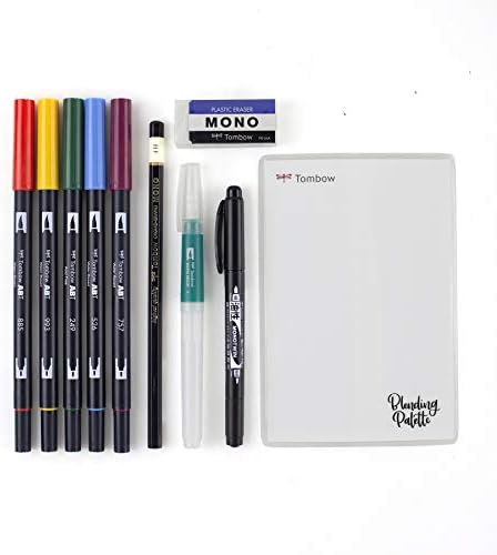 Tombow 56198 Conjunto de aquarela. Inclui canetas duplas, escova de água, paleta de mistura, guia e muito mais. Perfeito