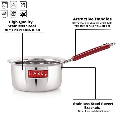 Hazel aço inoxidável Milined panela Pan com alça de alça de borracha fixa, 1300 ml, prata