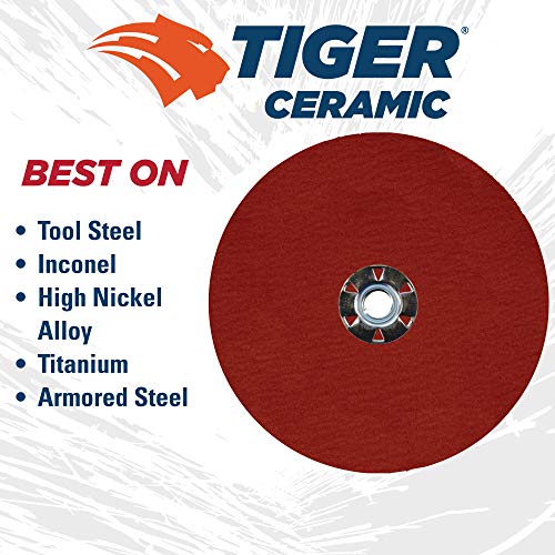 Weiler 69867 Tiger Ceramic Alumina Resina Landing & Retinging Disc, 7 Diâmetro, 60 Grit, Hole de Arbor de 7/8