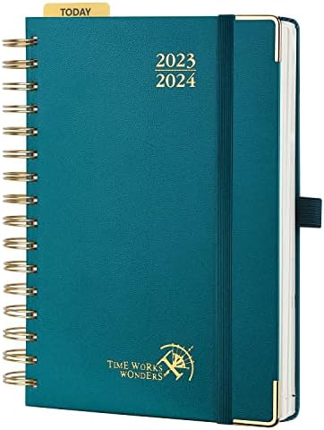 Poprun Daily Planner 2023-2024 Uma página por dia - [Spiral Hardcover] Livro de compromissos horários do calendário acadêmico com bolso, papel FSC, 5,5 x 8.5 - rosa claro