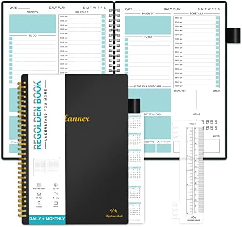 Planejador diário sem data, planejador de cronograma diário Regolden-Book para fazer notebooks, planejador acadêmico semanalmente planejador anual, 6 mensais de 180 dias de produtividade e organizadores da Agenda para Man & Women