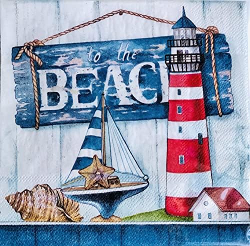 Nantucket 40-CT 13x13 Quarto de julho, para o guardanapo de papel da praia | Lighthouse Sailing Home Starfish Seashell | Bedido de guardanapo azul vermelho para festa de brunch, azul, vermelho