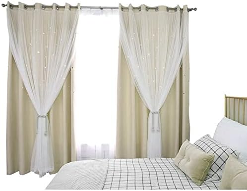 Cortina decorativa Daesar para sala de estar 2 painéis, cortinas de blecaute de ilhas de poliéster bege de poliéster Branco
