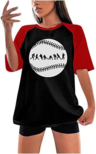 T-shirts de bloco colorido de raglan de beisebol feminino camisetas de verão engraçado de manga curta de manga curta camisetas de pescoço casual