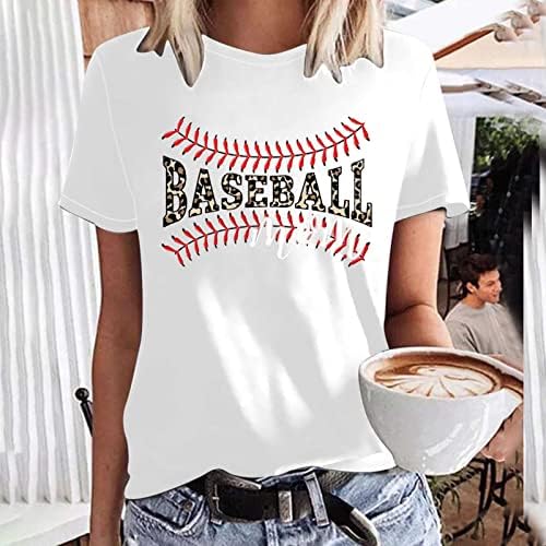 Mulheres tops, camisa de beisebol feminino Summer Summer Short T-shirt Carta engraçada Imprimir camiseta gráfica camiseta Casual Blouse de pescoço