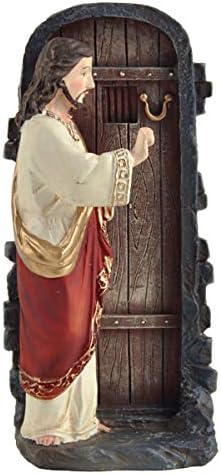 Cici e Jimmy Small Jesus estátua Cristo batendo na porta Feliz 5,12 polegadas de decoração cristã de decoração decoração