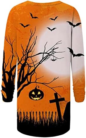 Camisa de tops casuais para leggings Halloween impresso Longo pescoço redondo largo de mangas compridas moletom gráfico