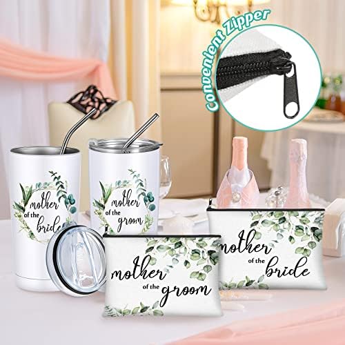 Pacote 4 Mãe do noivo Tumblers Sacos de maquiagem de noiva Bolsa de maquiagem de aço inoxidável Tumbler de noiva Mãe Cosmética Bolsa Tribo Casamento Presente para Casal Mom