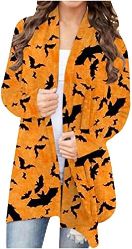Cardigãs de Halloween de Halloween de Mulheres PLUSTRAS TAMANHAS AOBNIONAÇÃO GIRL BLAT BLAT CAT Pumpkin Print Cardigan Casal Tops