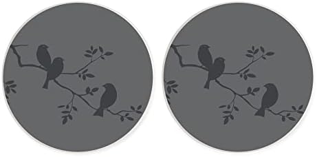Aves em um ramo cinza de ardósia 2,75 x 2,75 montanhas -russas de cerâmica de 2 pacote de 2